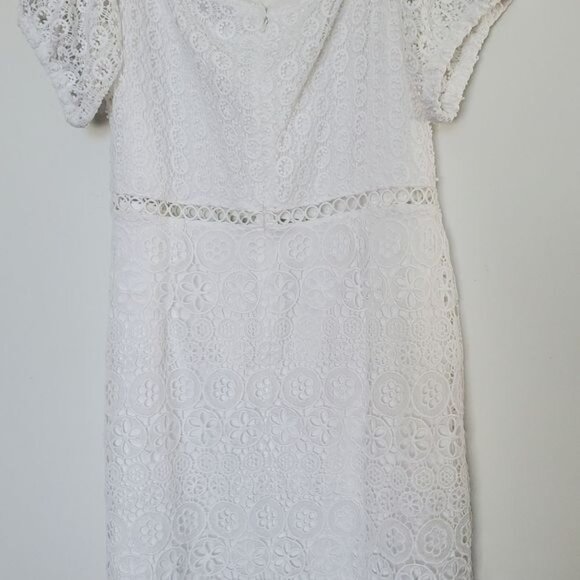 Express Womens Size XL White Short Sleeve Crochet Midi Sweetheart Zip Back Dress - Picture 3 of 10